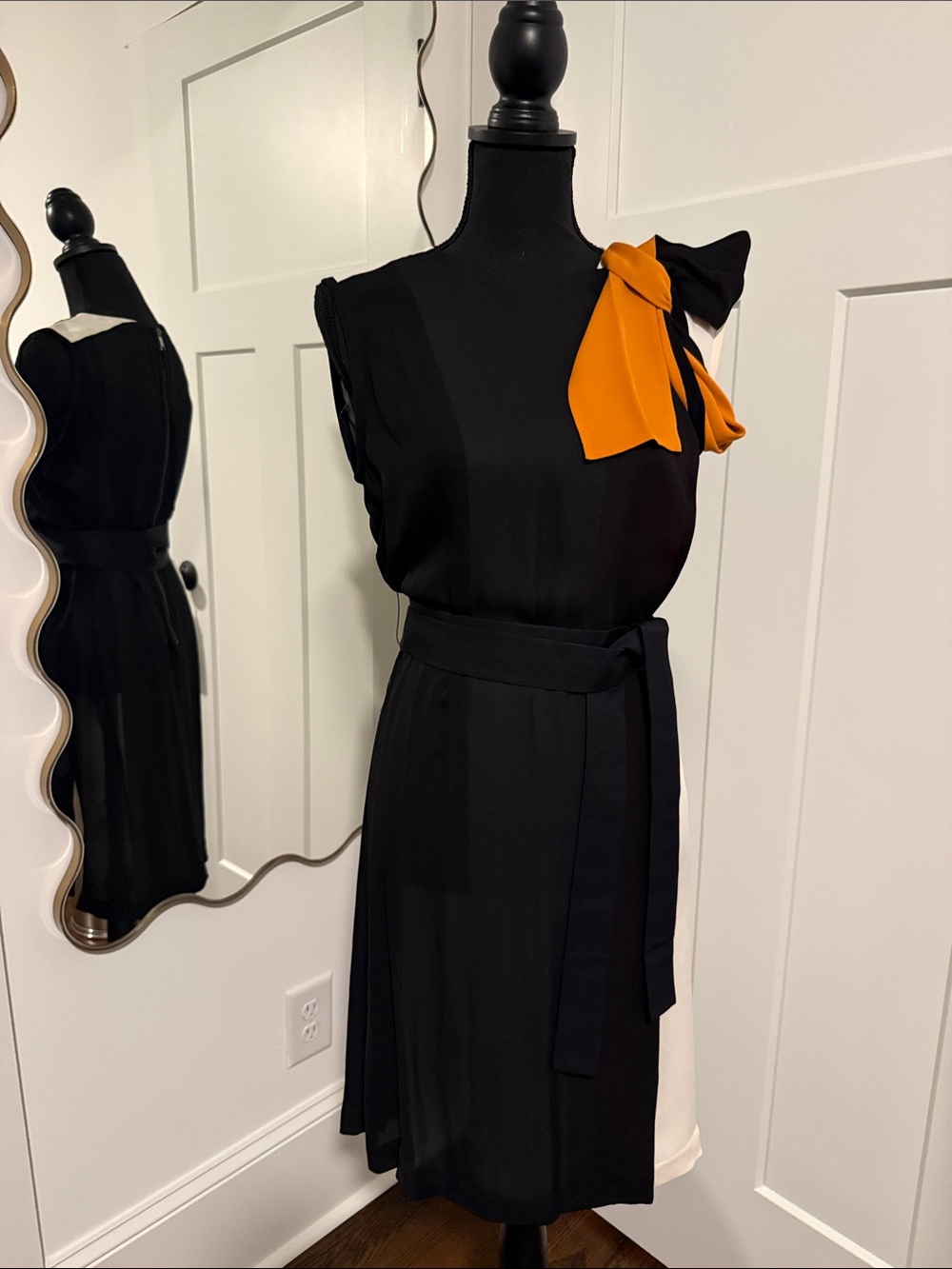 Vionnet Black Silk Dress with Orange Shoulder Bow